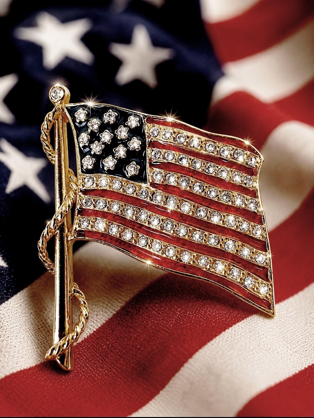 JBK Camrose & Kross Jackie Kennedy Flag Gold Tone Brooch Election Day Jewelry